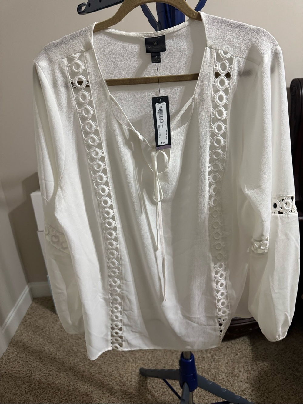 Worthington White Lace-Trim V-Neck Peasant Tunic